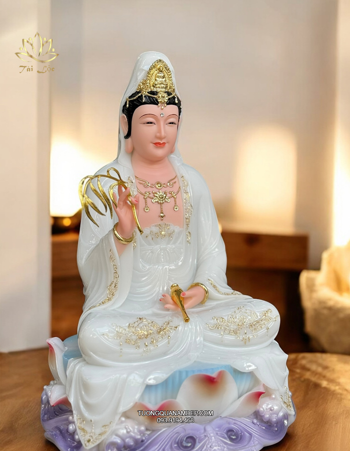 tượng quan âm áo rủ non nước trắng - AQ-004