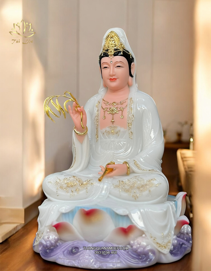 tượng quan âm áo rủ non nước trắng - AQ-004