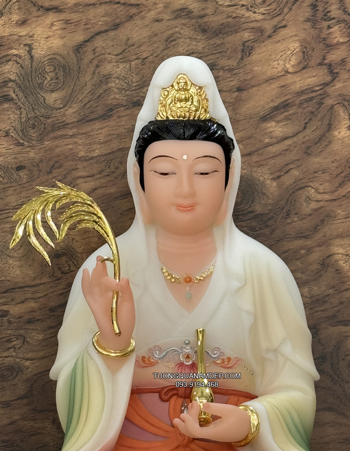 Tượng Quan Âm vẽ gấm bằng bột đá cao cấp