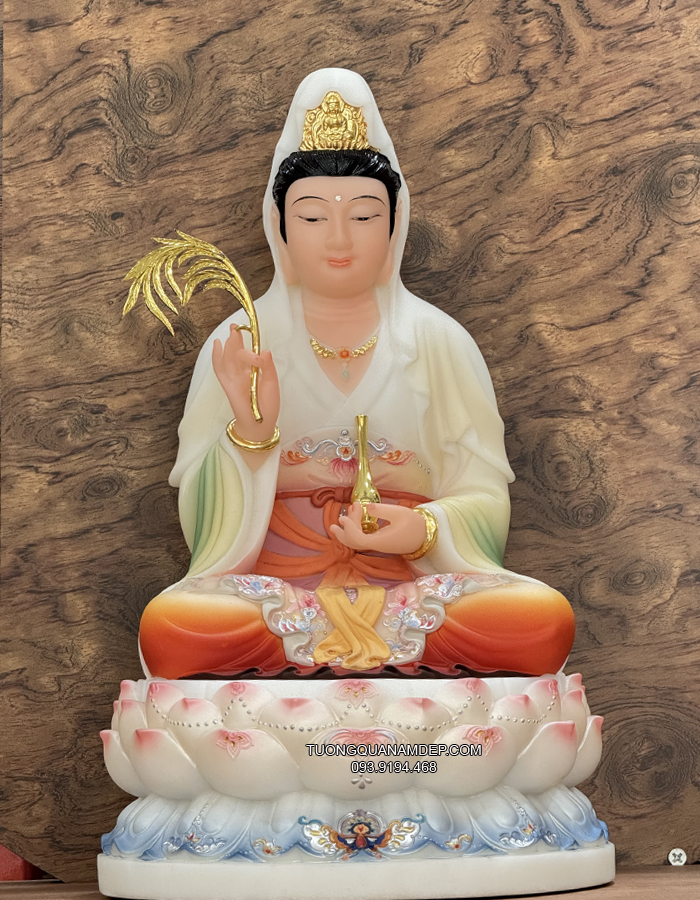Tượng Quan Âm vẽ gấm bằng bột đá cao cấp