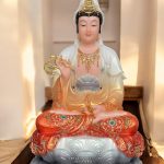 tượng Phật Bà Quan Âm Gấm Đỏ Đính Đá -AQ-005