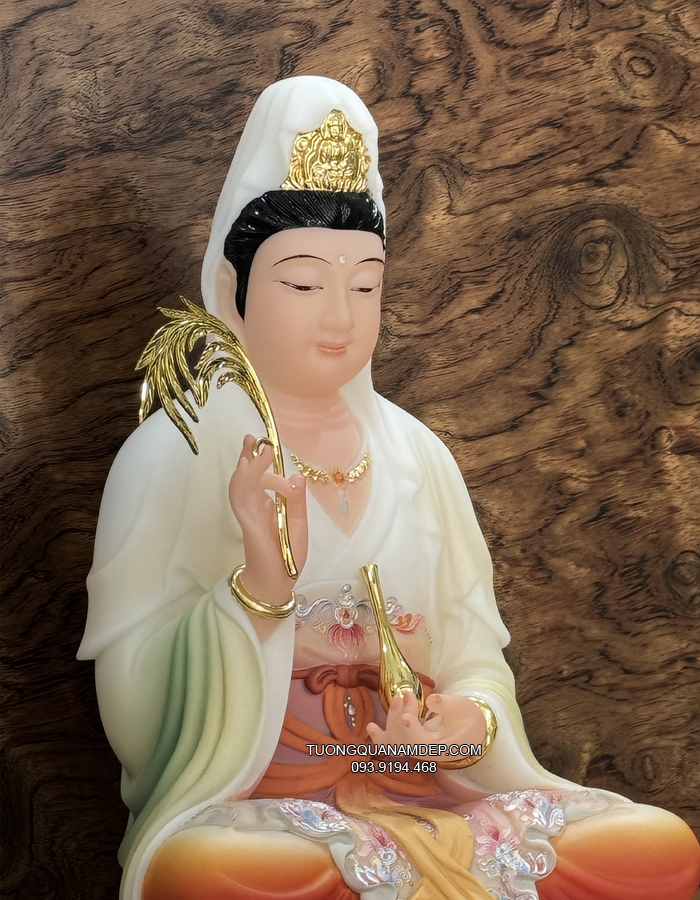 Tượng Quan Âm vẽ gấm bằng bột đá cao cấp